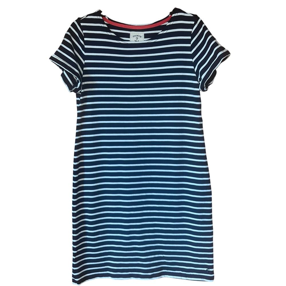 Joules Navy White Striped T-Shirt Dress Nautical Cotton Casual Size 10